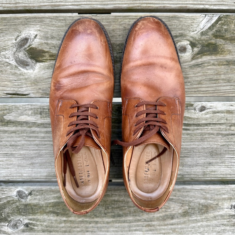 Clarks Men Ronnie Walk British Tan Leather Dress Shoes Medium 8.5
